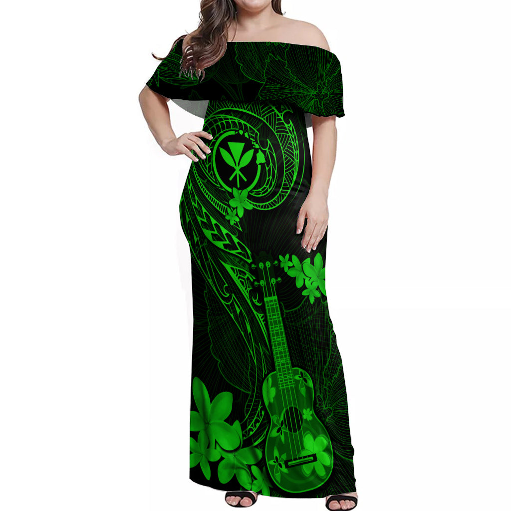 hawaii-off-shoulder-maxi-dress-ukulele-mix-polynesian-plumeria-green-version