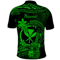 Hawaii Polo Shirt Ukulele Mix Polynesian Plumeria Green Version LT14 - Polynesian Pride