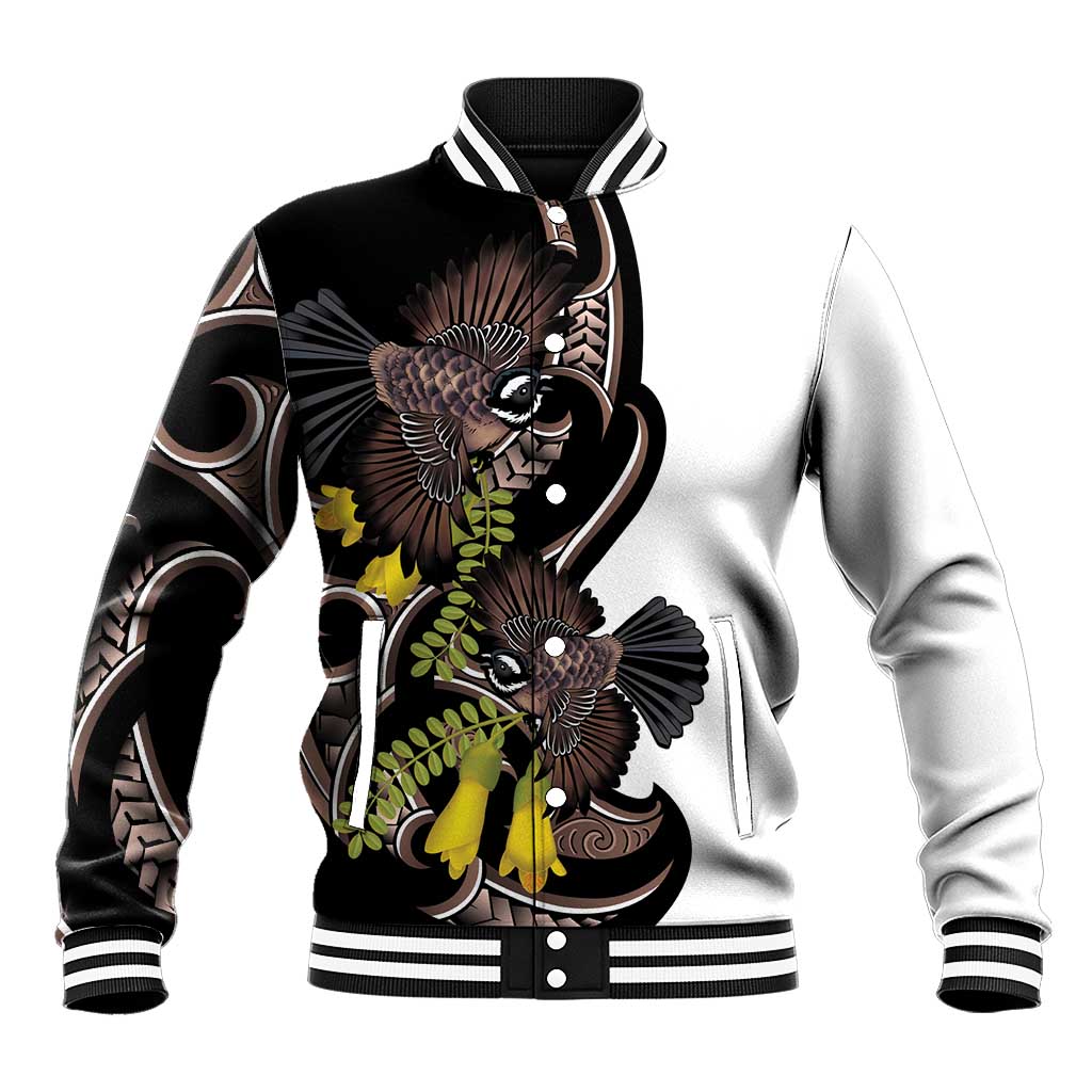New Zealand Valentines Day Baseball Jacket Piwakawaka Lovers Maori Koru Tattoo - Polynesian Pride