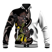 New Zealand Valentines Day Baseball Jacket Piwakawaka Lovers Maori Koru Tattoo - Polynesian Pride