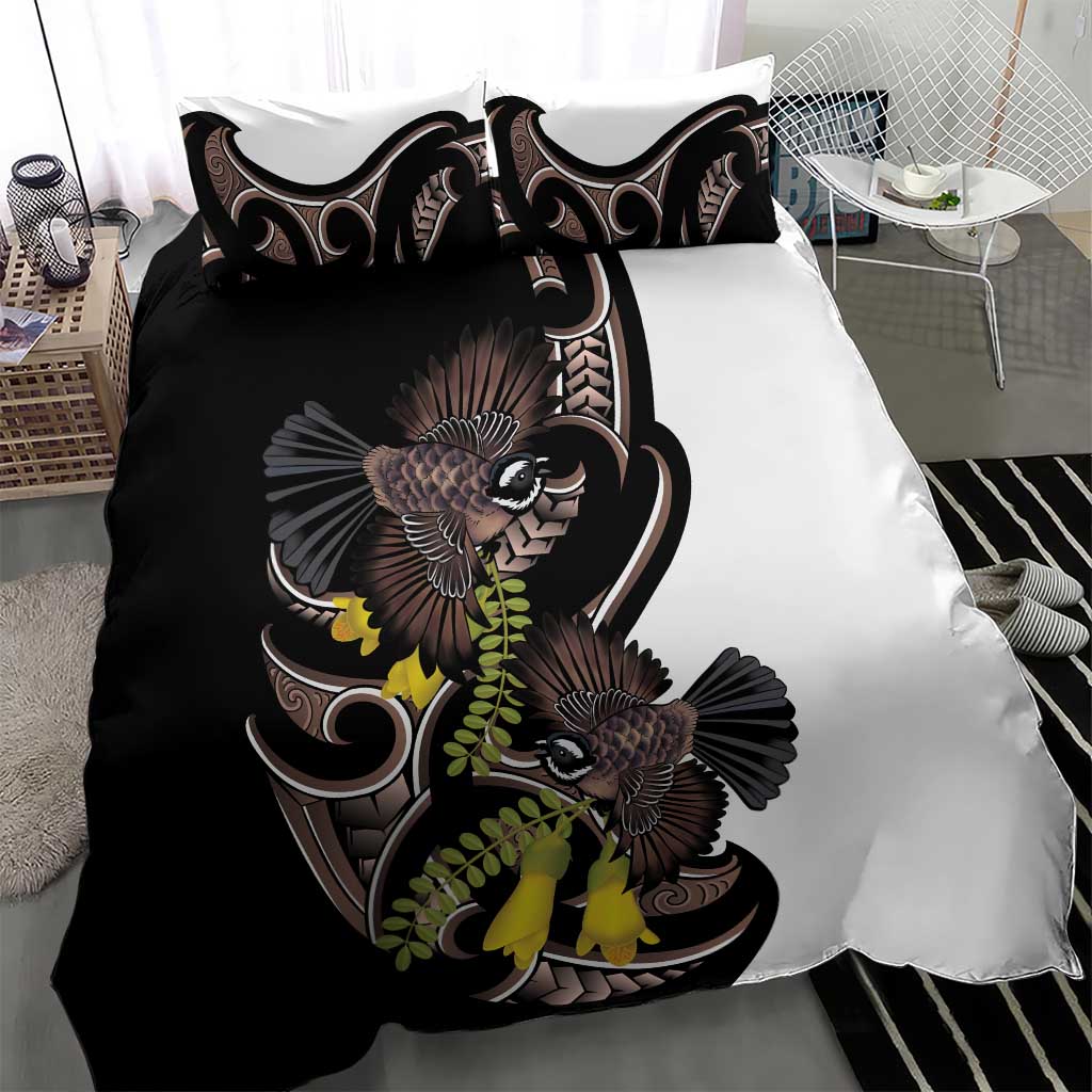 New Zealand Valentines Day Bedding Set Piwakawaka Lovers Maori Koru Tattoo - Polynesian Pride