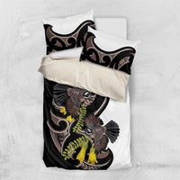 New Zealand Valentines Day Bedding Set Piwakawaka Lovers Maori Koru Tattoo - Polynesian Pride