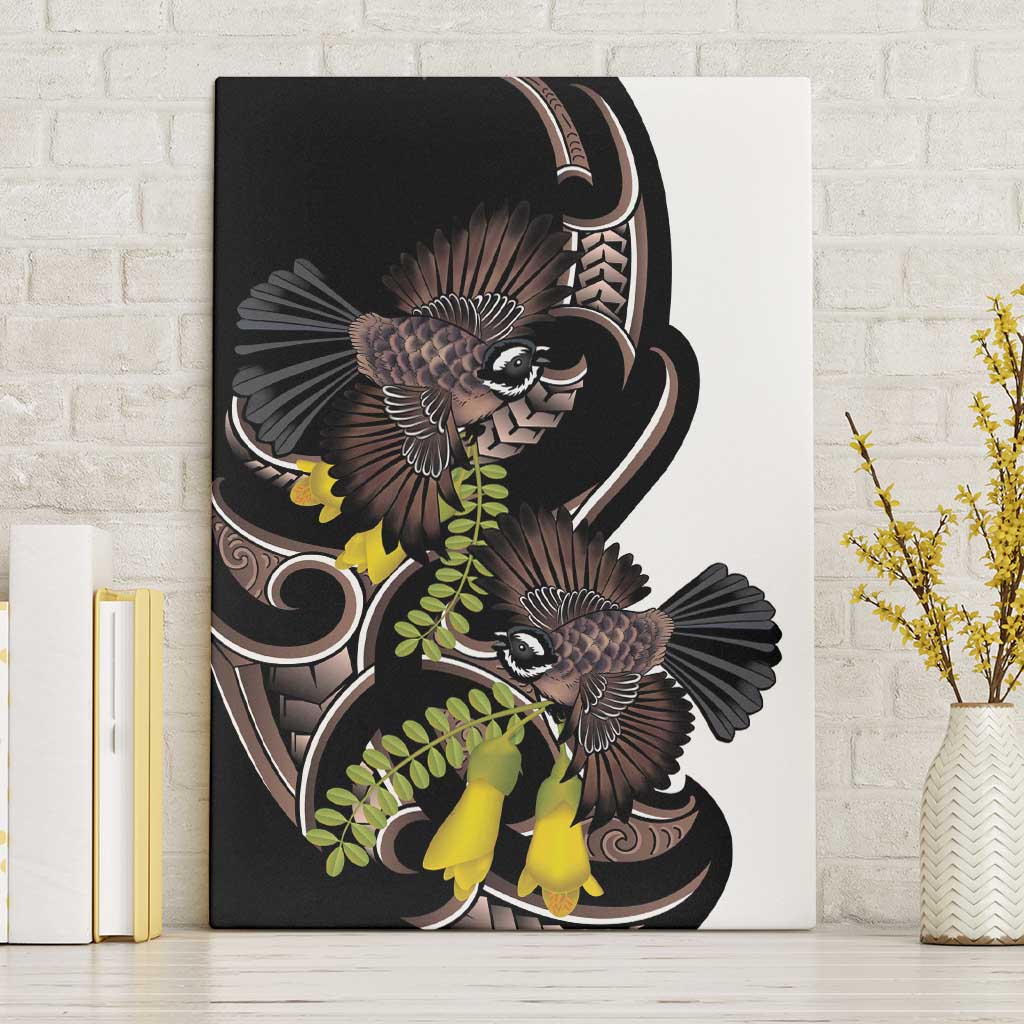 New Zealand Valentines Day Canvas Wall Art Piwakawaka Lovers Maori Koru Tattoo - Polynesian Pride