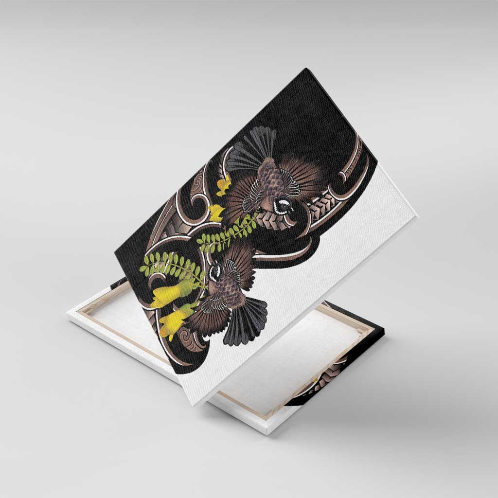 New Zealand Valentines Day Canvas Wall Art Piwakawaka Lovers Maori Koru Tattoo - Polynesian Pride