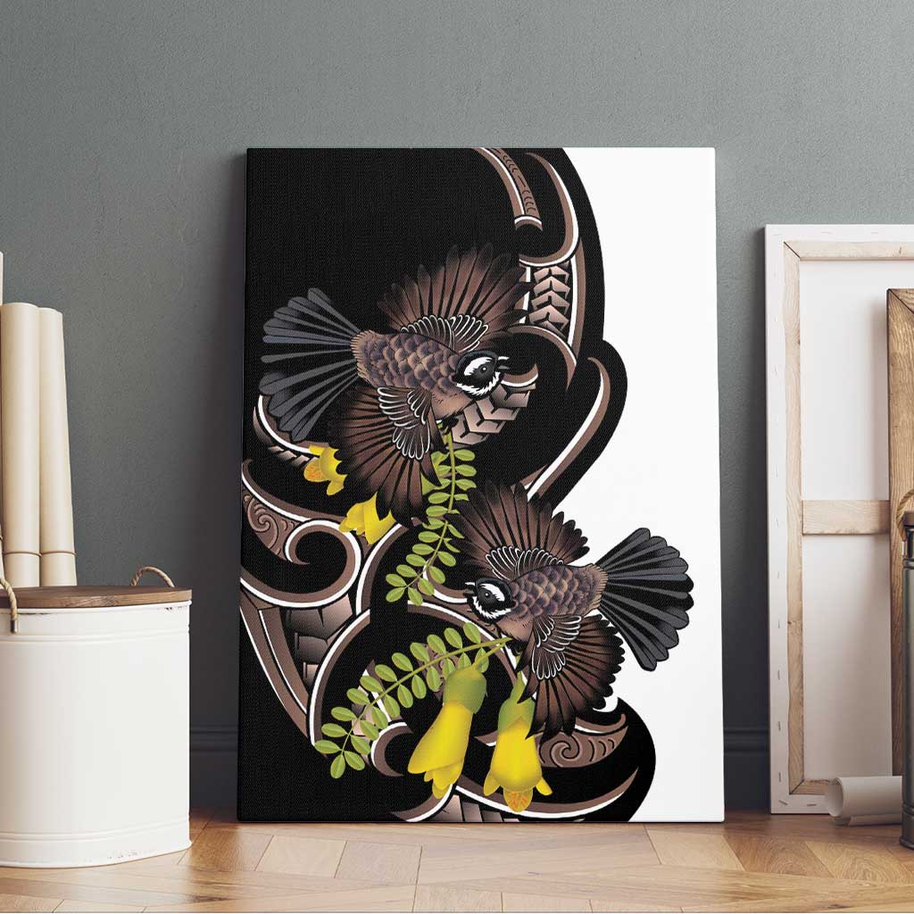 New Zealand Valentines Day Canvas Wall Art Piwakawaka Lovers Maori Koru Tattoo - Polynesian Pride