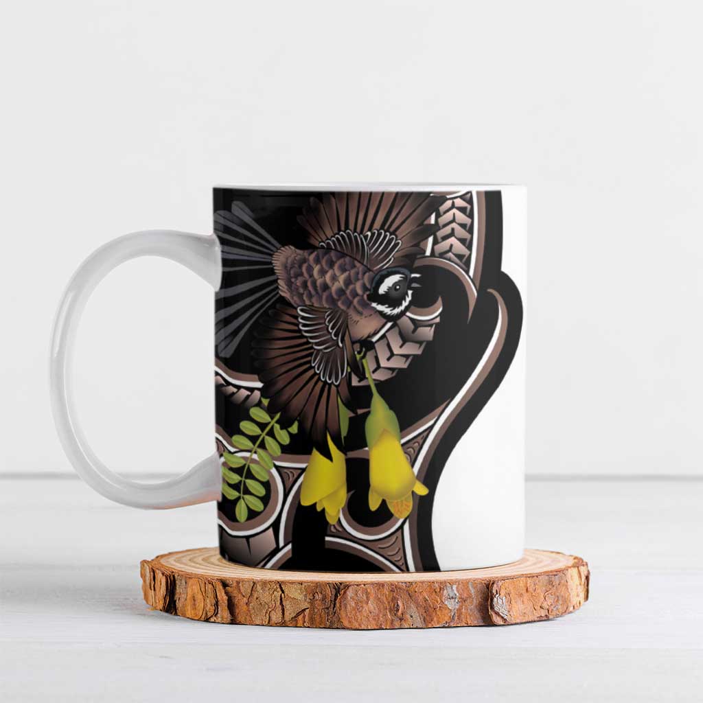 New Zealand Valentines Day Ceramic Mug Piwakawaka Lovers Maori Koru Tattoo - Polynesian Pride
