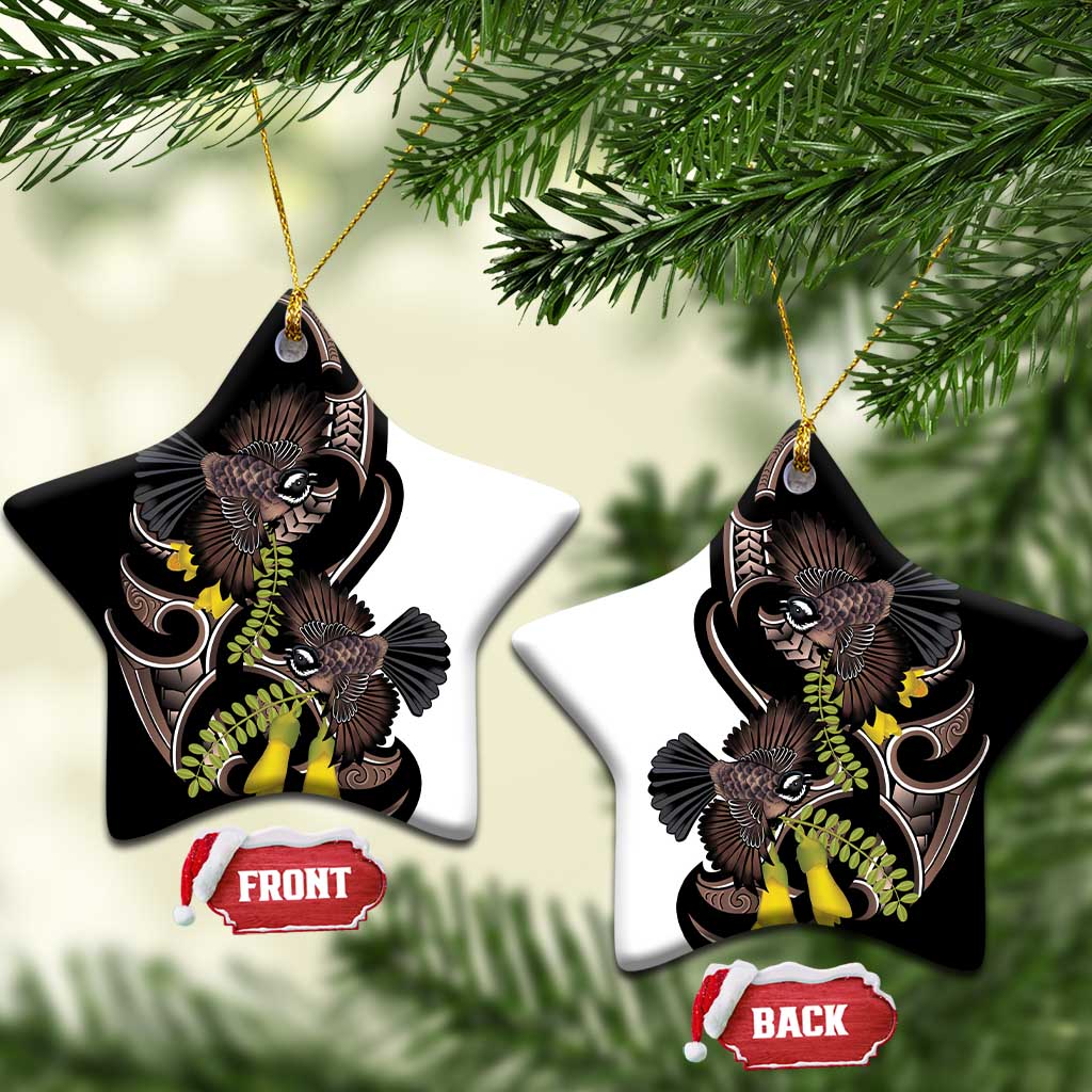 New Zealand Valentines Day Ceramic Ornament Piwakawaka Lovers Maori Koru Tattoo - Polynesian Pride