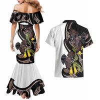 New Zealand Valentines Day Couples Matching Mermaid Dress and Hawaiian Shirt Piwakawaka Lovers Maori Koru Tattoo - Polynesian Pride