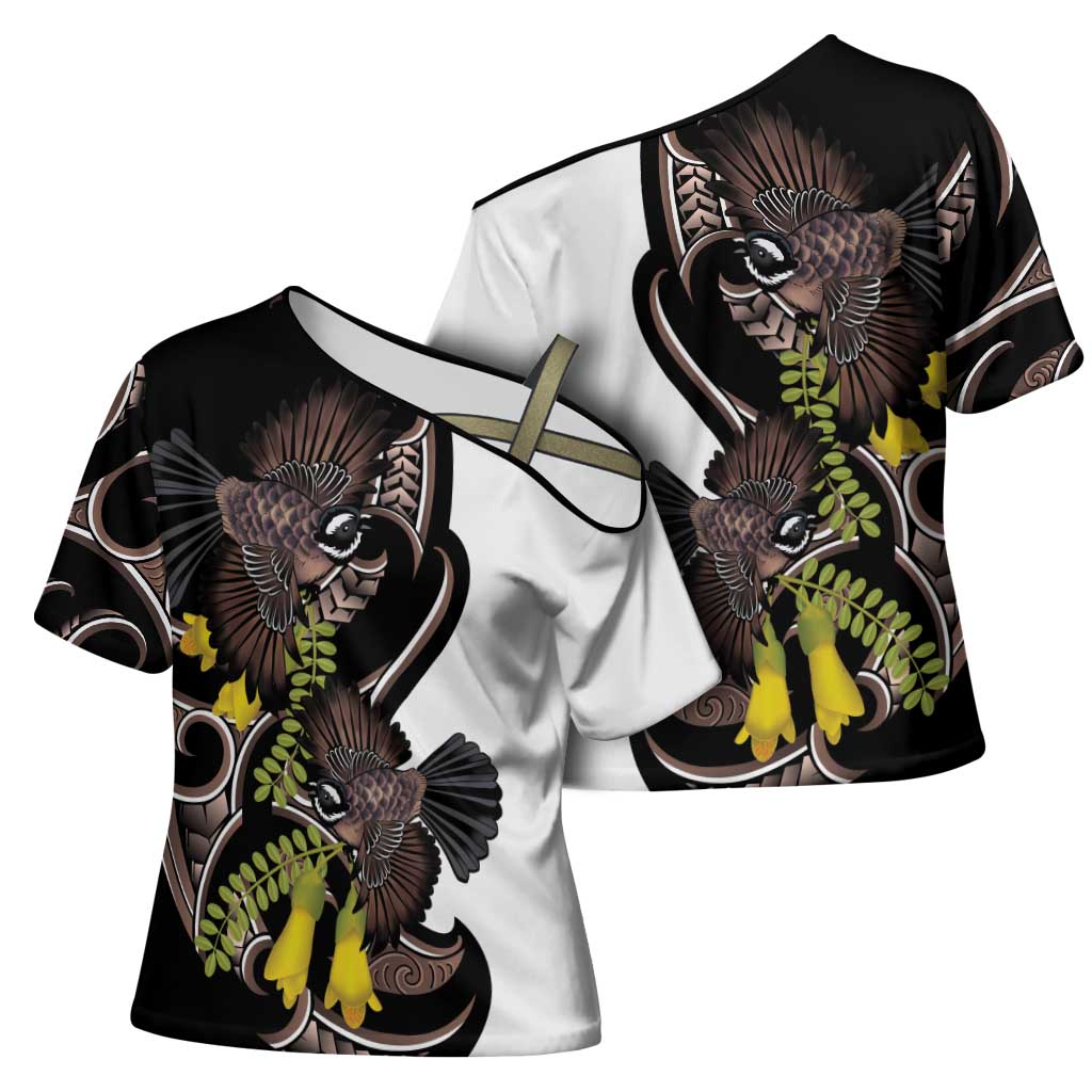 New Zealand Valentines Day Cross Shoulder Shirt Piwakawaka Lovers Maori Koru Tattoo - Polynesian Pride