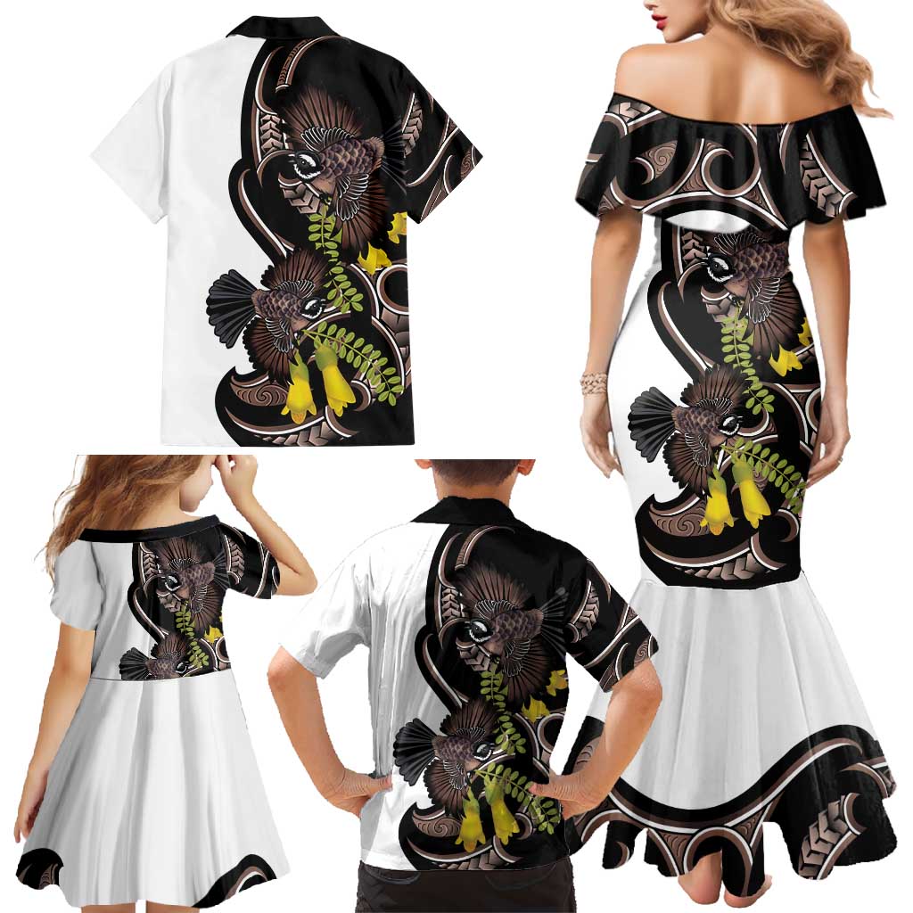 New Zealand Valentines Day Family Matching Mermaid Dress and Hawaiian Shirt Piwakawaka Lovers Maori Koru Tattoo - Polynesian Pride