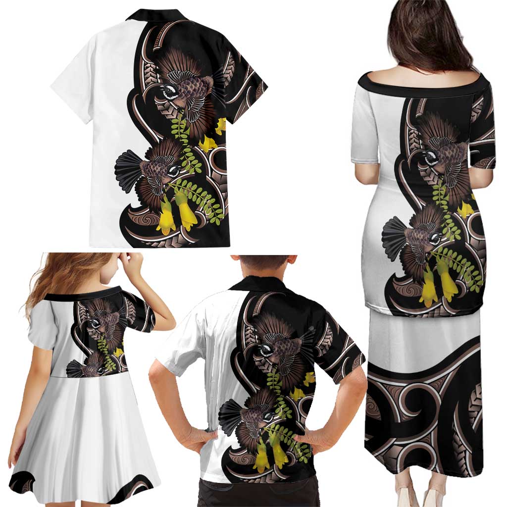 New Zealand Valentines Day Family Matching Puletasi and Hawaiian Shirt Piwakawaka Lovers Maori Koru Tattoo - Polynesian Pride