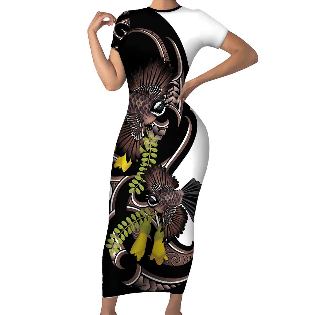 New Zealand Valentines Day Family Matching Short Sleeve Bodycon Dress and Hawaiian Shirt Piwakawaka Lovers Maori Koru Tattoo - Polynesian Pride