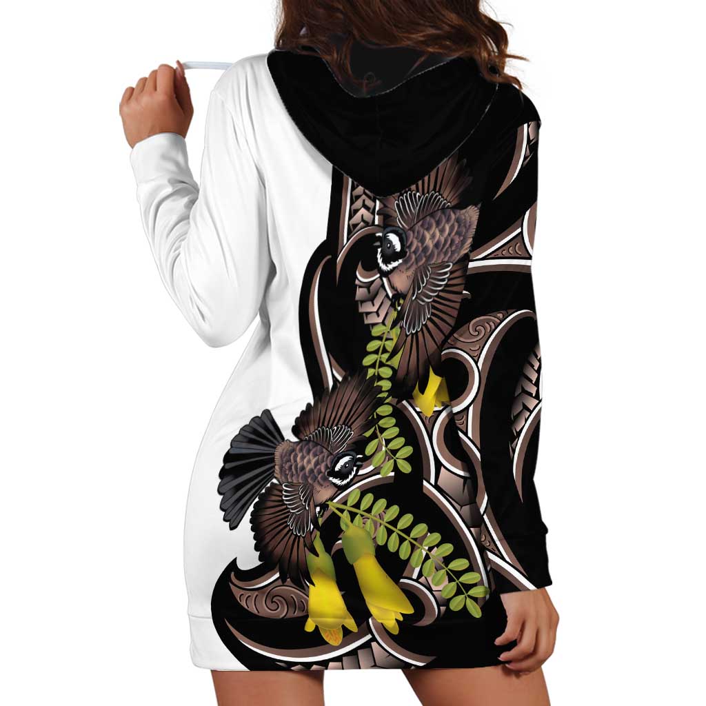New Zealand Valentines Day Hoodie Dress Piwakawaka Lovers Maori Koru Tattoo - Polynesian Pride