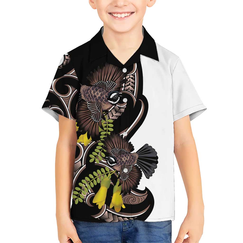 New Zealand Valentines Day Kid Hawaiian Shirt Piwakawaka Lovers Maori Koru Tattoo - Polynesian Pride