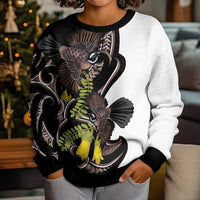 New Zealand Valentines Day Kid Ugly Christmas Sweater Piwakawaka Lovers Maori Koru Tattoo - Polynesian Pride