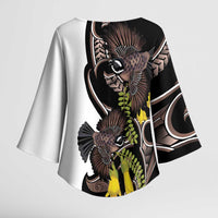 New Zealand Valentines Day Kimono Sleeve Blouse Piwakawaka Lovers Maori Koru Tattoo - Polynesian Pride