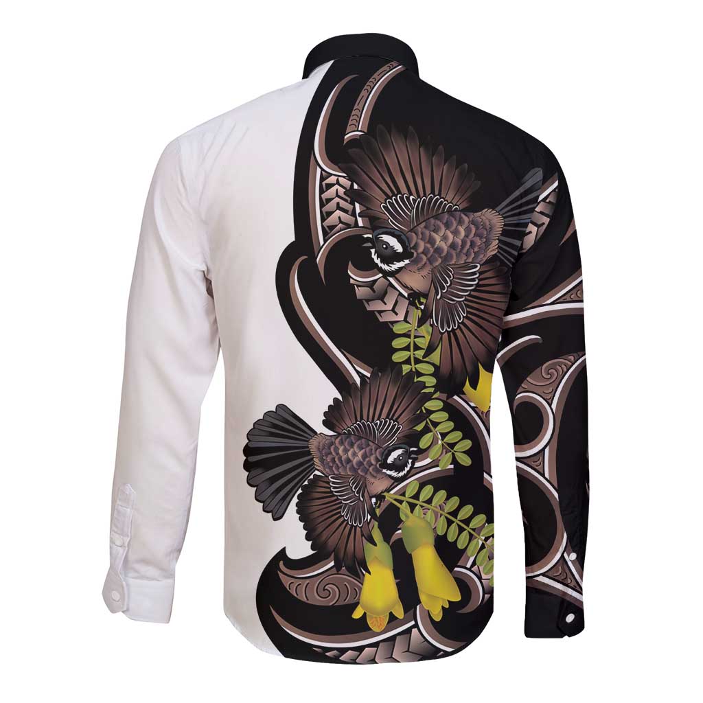 New Zealand Valentines Day Long Sleeve Button Shirt Piwakawaka Lovers Maori Koru Tattoo - Polynesian Pride