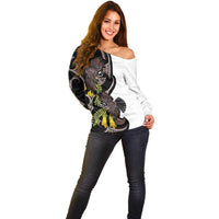 New Zealand Valentines Day Off Shoulder Sweater Piwakawaka Lovers Maori Koru Tattoo - Polynesian Pride