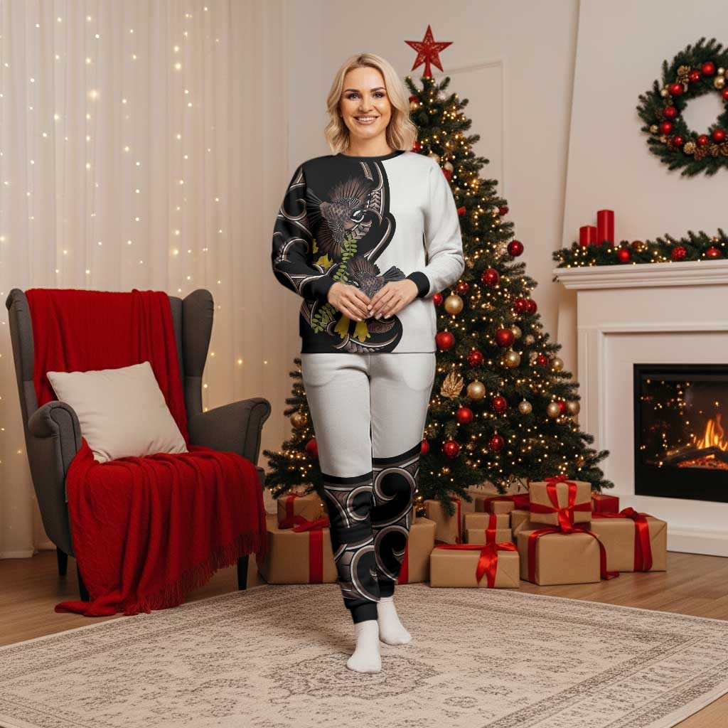 New Zealand Valentines Day Christmas Pajama Set Piwakawaka Lovers Maori Koru Tattoo - Polynesian Pride