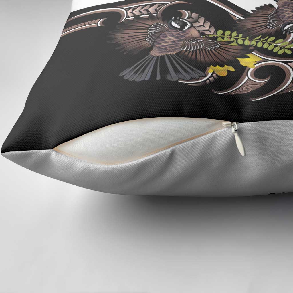 New Zealand Valentines Day Pillow Cover Piwakawaka Lovers Maori Koru Tattoo - Polynesian Pride