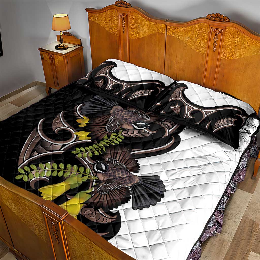 New Zealand Valentines Day Quilt Bed Set Piwakawaka Lovers Maori Koru Tattoo - Polynesian Pride