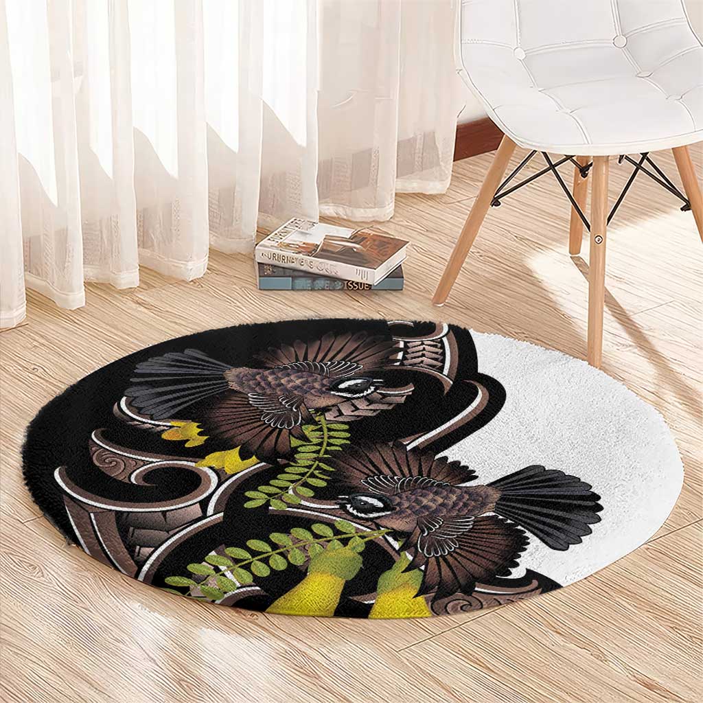New Zealand Valentines Day Round Carpet Piwakawaka Lovers Maori Koru Tattoo - Polynesian Pride