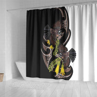 New Zealand Valentines Day Shower Curtain Piwakawaka Lovers Maori Koru Tattoo - Polynesian Pride