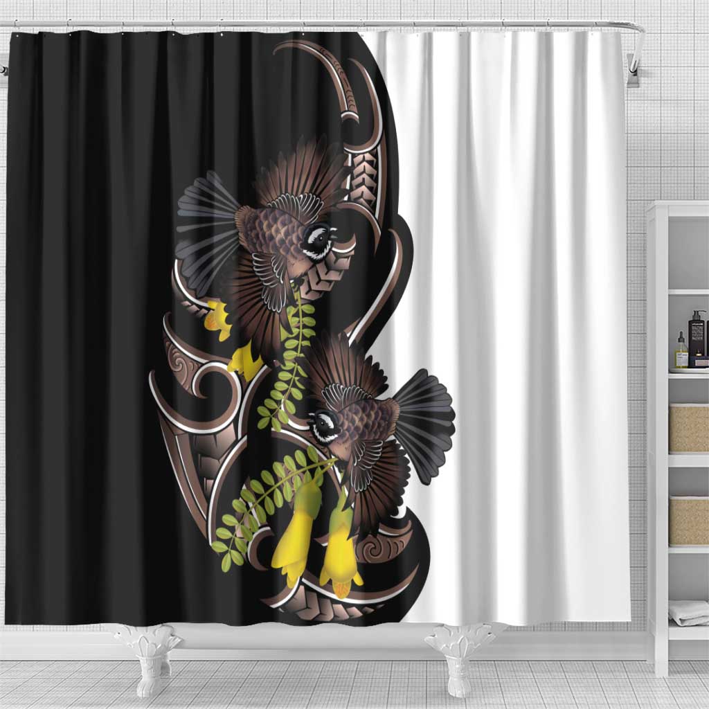New Zealand Valentines Day Shower Curtain Piwakawaka Lovers Maori Koru Tattoo - Polynesian Pride