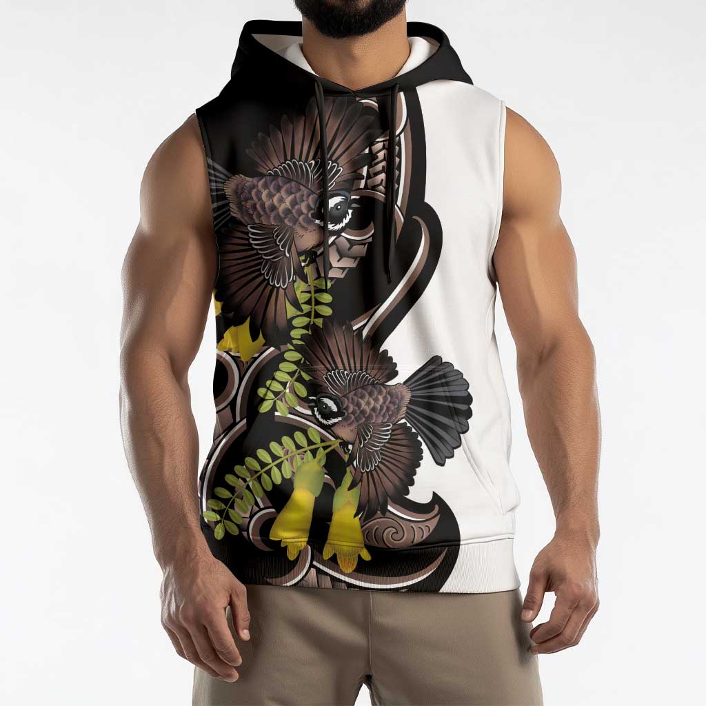 New Zealand Valentines Day Sleeveless Hoodie Piwakawaka Lovers Maori Koru Tattoo - Polynesian Pride