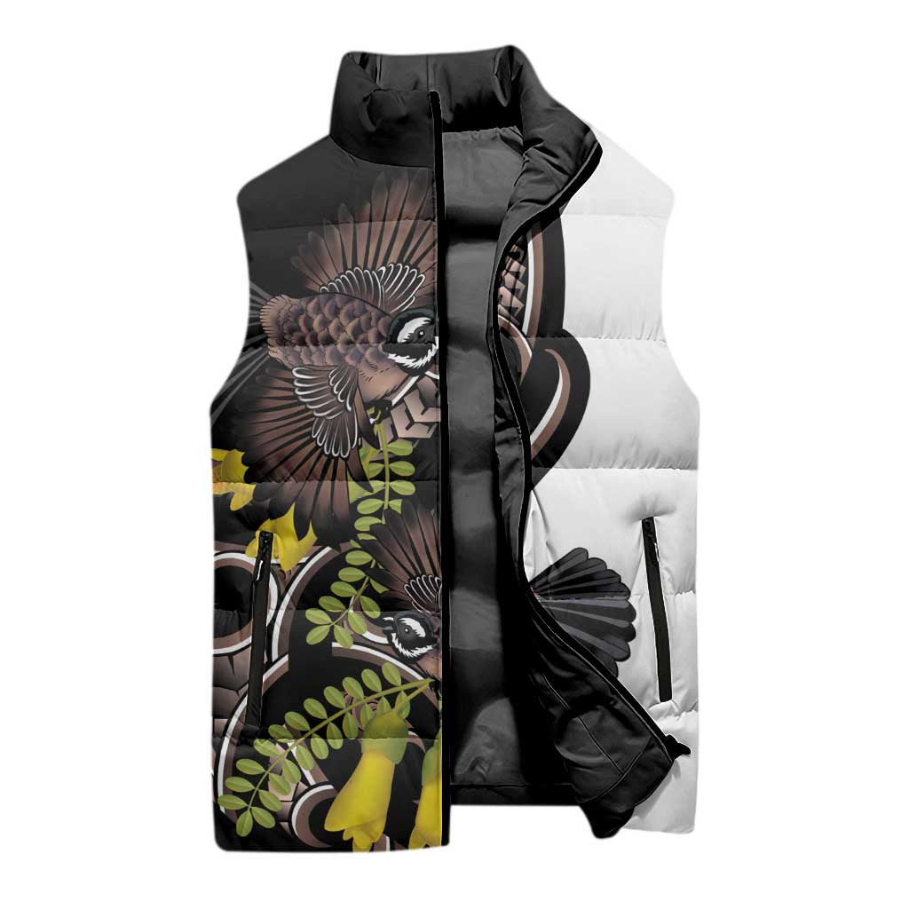 New Zealand Valentines Day Sleeveless Puffer Jacket Piwakawaka Lovers Maori Koru Tattoo - Polynesian Pride