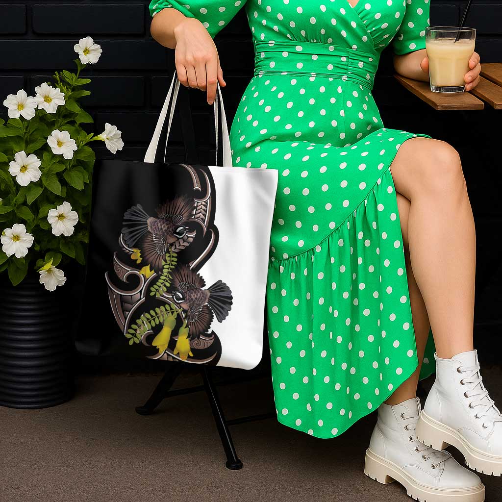 New Zealand Valentines Day Tote Bag Piwakawaka Lovers Maori Koru Tattoo - Polynesian Pride