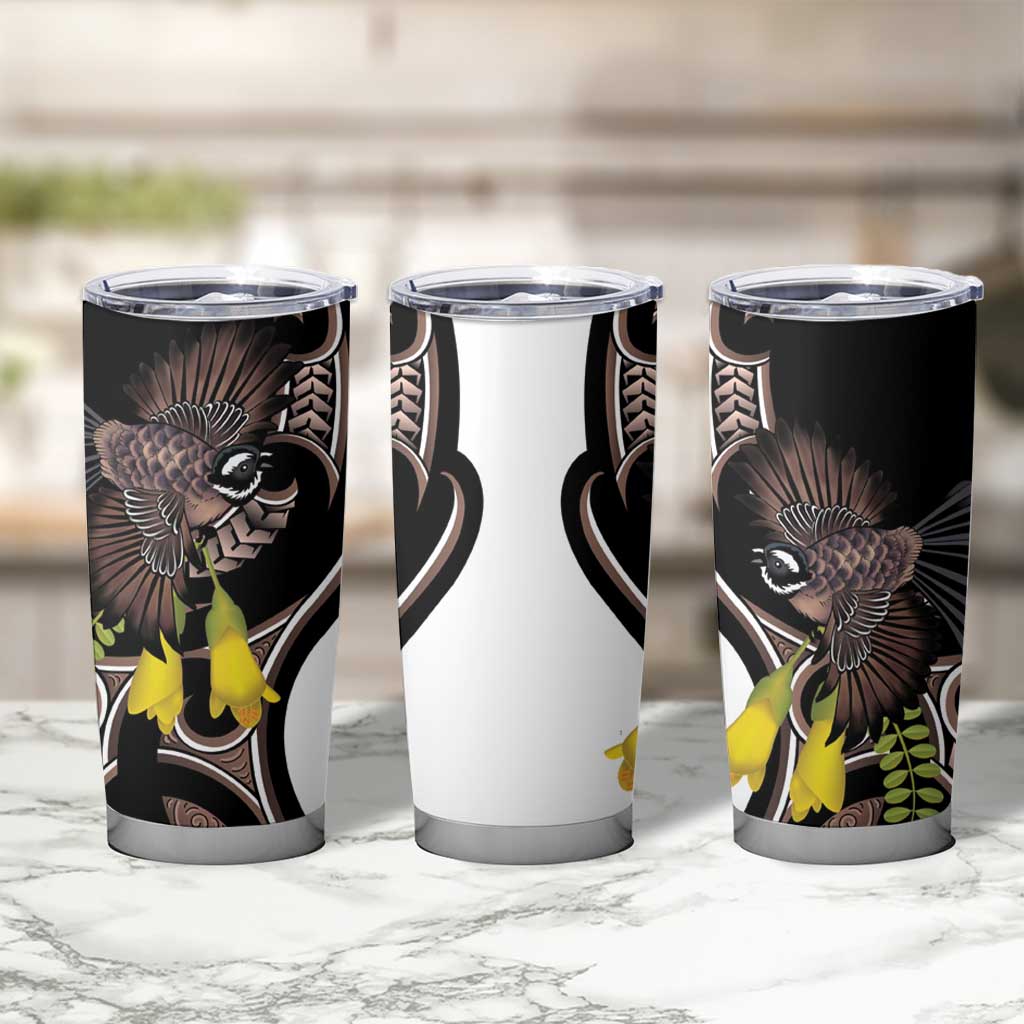 New Zealand Valentines Day Tumbler Cup Piwakawaka Lovers Maori Koru Tattoo - Polynesian Pride