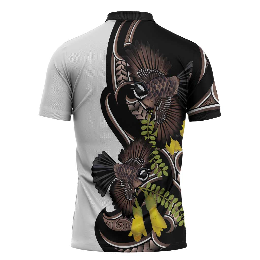 New Zealand Valentines Day Zipper Polo Shirt Piwakawaka Lovers Maori Koru Tattoo - Polynesian Pride