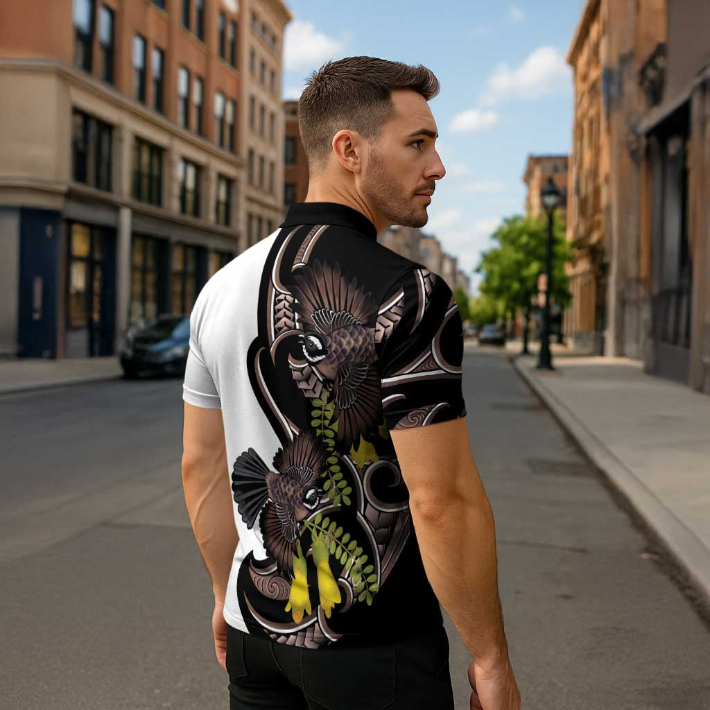 New Zealand Valentines Day Zipper Polo Shirt Piwakawaka Lovers Maori Koru Tattoo - Polynesian Pride