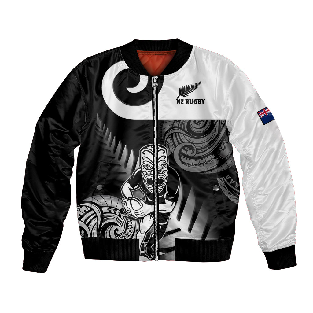 New Zealand Silver Fern Rugby Bomber Jacket Go Champions NZ All Black Maori Koru LT14 Unisex Black - Polynesian Pride