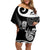 New Zealand Silver Fern Rugby Family Matching Off Shoulder Short Dress and Hawaiian Shirt Go Champions NZ All Black Maori Koru LT14 Mom's Dress Black - Polynesian Pride