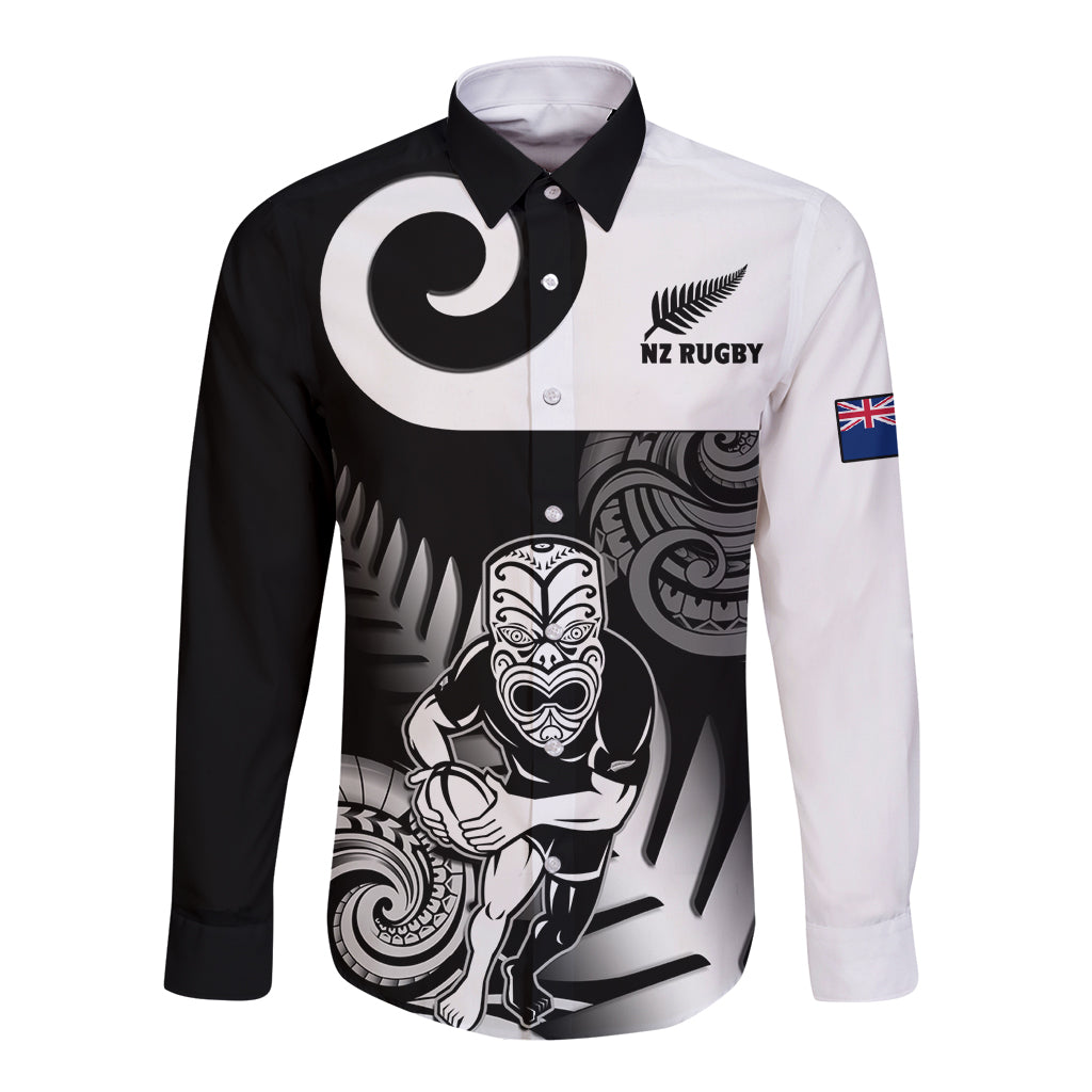 Custom New Zealand Silver Fern Rugby Long Sleeve Button Shirt Go Champions NZ All Black Maori Koru LT14 Unisex Black - Polynesian Pride