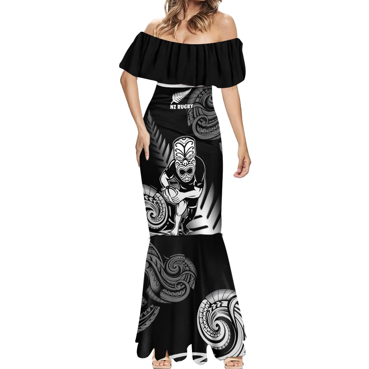 Custom New Zealand Silver Fern Rugby Mermaid Dress Go Champions NZ All Black Maori Koru LT14 - Polynesian Pride