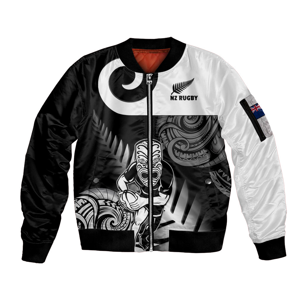 Custom New Zealand Silver Fern Rugby Sleeve Zip Bomber Jacket Go Champions NZ All Black Maori Koru LT14 Unisex Black - Polynesian Pride