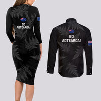 New Zealand Silver Fern Rugby Couples Matching Long Sleeve Bodycon Dress and Long Sleeve Button Shirts 2023 Go Aotearoa Champions World Cup LT14 - Polynesian Pride