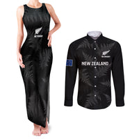 New Zealand Silver Fern Rugby Couples Matching Tank Maxi Dress and Long Sleeve Button Shirts 2023 Go Aotearoa Champions World Cup LT14 Black - Polynesian Pride