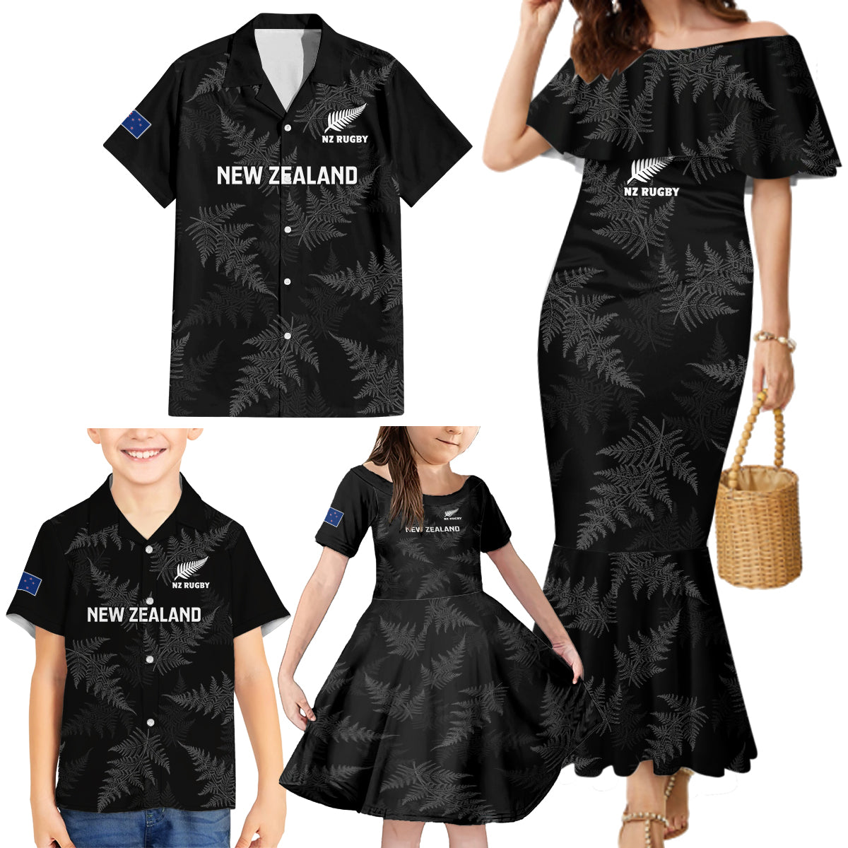 New Zealand Silver Fern Rugby Family Matching Mermaid Dress and Hawaiian Shirt 2023 Go Aotearoa Champions World Cup LT14 - Polynesian Pride