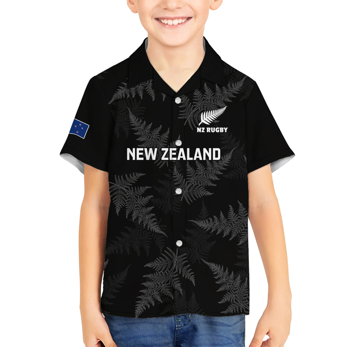 New Zealand Silver Fern Rugby Family Matching Summer Maxi Dress and Hawaiian Shirt 2023 Go Aotearoa Champions World Cup LT14 Son's Shirt Black - Polynesian Pride