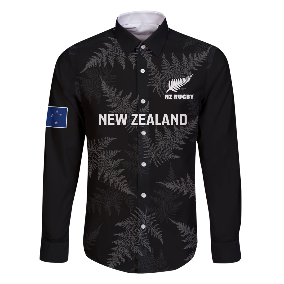 New Zealand Silver Fern Rugby Family Matching Tank Maxi Dress and Hawaiian Shirt 2023 Go Aotearoa Champions World Cup LT14 Dad's Shirt - Long Sleeve Black - Polynesian Pride