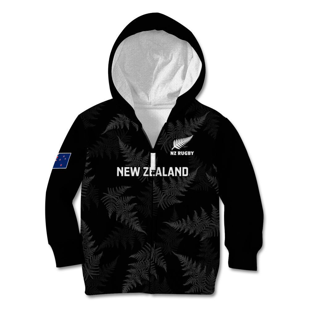 New Zealand Silver Fern Rugby Kid Hoodie 2023 Go Aotearoa Champions World Cup LT14 Zip Hoodie Black - Polynesian Pride