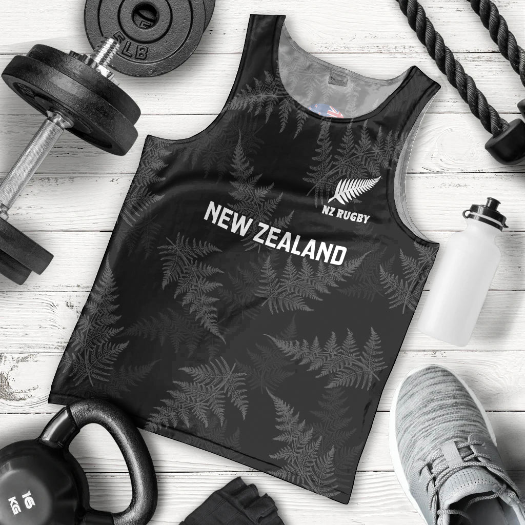 Personalised New Zealand Silver Fern Rugby Men Tank Top 2023 Go Aotearoa World Cup LT14 Black - Polynesian Pride