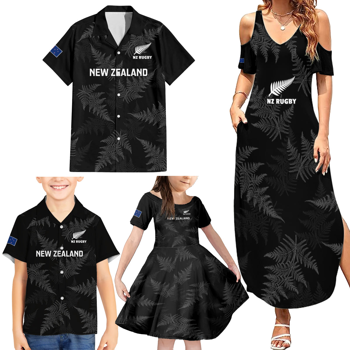 Custom New Zealand Silver Fern Rugby Family Matching Summer Maxi Dress and Hawaiian Shirt 2023 Go Aotearoa Champions World Cup LT14 - Polynesian Pride