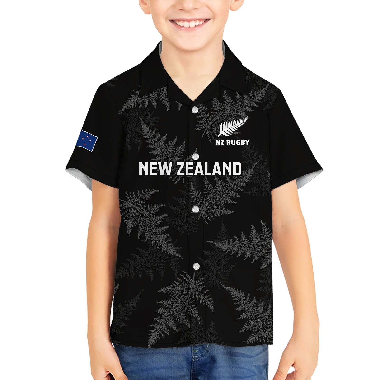 Custom New Zealand Silver Fern Rugby Kid Hawaiian Shirt 2023 Go Aotearoa Champions World Cup LT14 Kid Black - Polynesian Pride