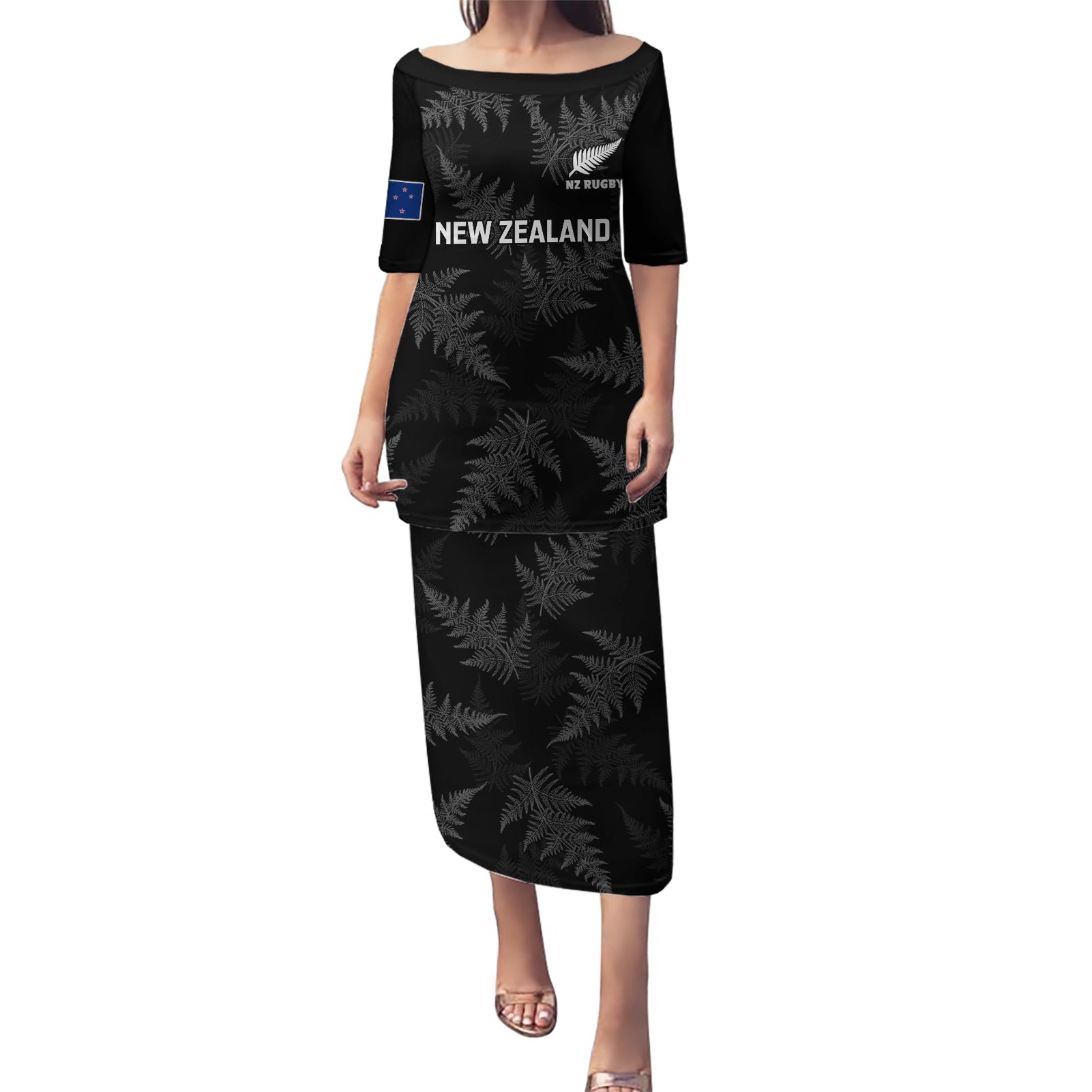 Custom New Zealand Silver Fern Rugby Puletasi 2023 Go Aotearoa Champions World Cup LT14 Long Dress Black - Polynesian Pride