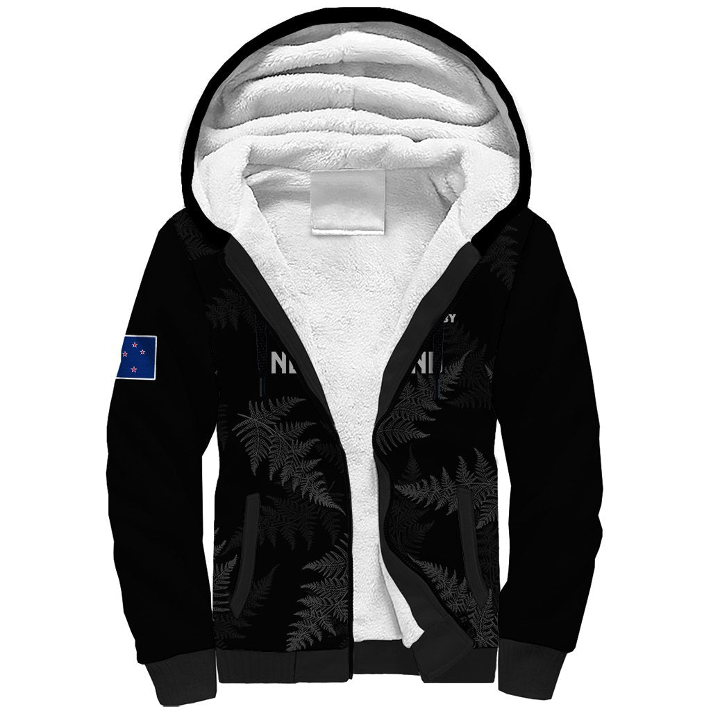 Custom New Zealand Silver Fern Rugby Sherpa Hoodie 2023 Go Aotearoa Champions World Cup LT14 Unisex Black - Polynesian Pride